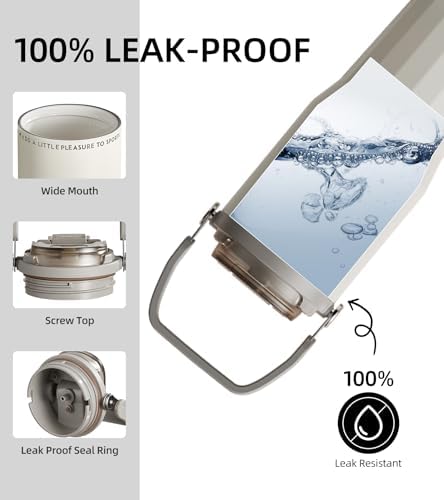 TKK 24 oz Ceramic Coated Tumbler with Straw Lid, 18/10 Stainless Steel Vacuum Tumblers, Leakproof Double Walled Car Cup with Handle & Tea Infuser& Dishwasher Safe, for Hot & Cold Drinks,Granite White - Image 4
