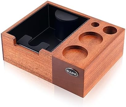 IKAPE Espresso Knock Box, Espresso Coffee Organizer Box Fit for Storage 51, 54, 58MM Espresso Tamper, Distributor, Portafilter & Puck Screen Accessories, Natural Sandywood Station Base by IKAPE