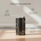 Food Storage Canister with Built-in Scoop, Round Tinplate Metal Jar for Loose Leaf Tea Organization, Black Finish - Image 5