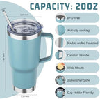 20 oz Tumbler with Handle Stainless Steel Insulated Coffee Mug Tumbler with Lid and Straw Double Wall Vacuum Insulated Coffee Mug Leak Proof Travel Tumbler for Hot and Cold Drink(Azure Blue,4pack) - Image 2