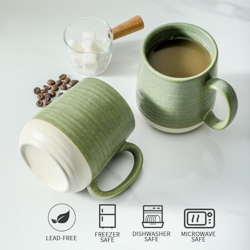 Hasense Stoneware Coffee Mugs Set of 6, 15 Oz Large Coffee Cups with Handle, Tea Mugs for Men and Women, Modern Coffee Mug for Cappuccino, Milk, Cocoa, Microwave & Dishwasher Safe, Green - Image 5