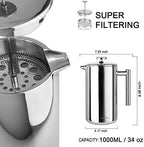 Secura Bundle Stainless Steel French Press Coffee Maker with 6 Replacement Screens, 34 Ounces, Silver - Image 5