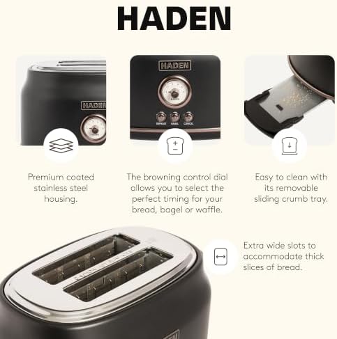 Haden Dorset 2 Slice Wide Slot Stainless Steel Bread Toaster, Black/Pewter - Image 3