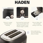 Haden Dorset 2 Slice Wide Slot Stainless Steel Bread Toaster, Black/Pewter - Image 3