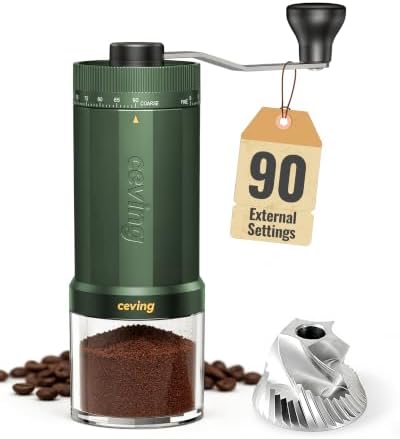 CEVING Manual Coffee Grinder with 90 External Settings, 60g Capacity, Green by CEVING