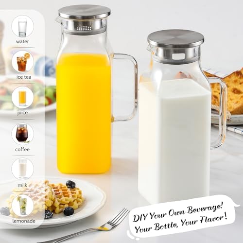 2 Pack 2.2Liters/75 oz Square Glass Pitcher with Lid and Handle for Fridge - Image 3