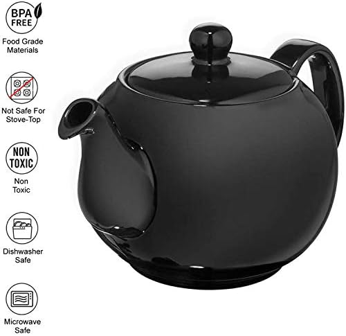 SAKI Large Porcelain Teapot, 48 Ounce Tea Pot with Infuser, Loose Leaf and Blooming Tea Pot - Black - Image 3