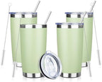 20oz Tumbler with Straw and Brush, Stainless Steel Vacuum Insulated tumbler, Double Wall Insulated Coffee Tumbler for Outdoor, Home, Travel,Office (20 cup-Matcha Green,4pcs) by ATIKZHE