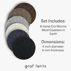 Graf Lantz - Bierfilzl Merino Wool Round Coasters Set of 6 - Earth (4" Circles) - Absorbs 30% of Weight - German Wool - Heat Resistant, Sustainable, & Reusable - Home Decor & Coffee Table Decor - Image 4