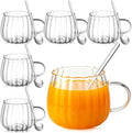 Layhit 6 Sets Pumpkin Shaped Glass Coffee Mugs with Spoons 13.5 oz Clear Tea Cups with Handle Mini Spoons for Milk, Latte, Cappuccino, Espresso, Cold or Hot Drinks by ShungLan