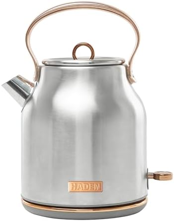 Haden Heritage 1.7 Liter Stainless Steel Electric Kettle, Hot Water Kettle with 360-Degree Base and Auto Shutoff, Steel & Copper by Unknown