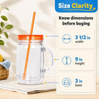 Plastic Mason Jars with Handles, Lids and Straws | 20 oz Double Insulated Tumbler with Straw | 4 Pack Set of 4 | Wide Mouth Mason Jar Mugs | Cups for Kids and Adults… - Image 5