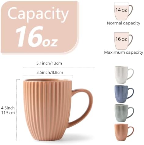 16oz Ceramic Coffee Mugs Set of 4, Coffee Cups with Handles - Image 2