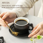 5 Ounce Espresso Cups Set of 4, Small Coffee Cups with Saucers and Spoons, Black Ceramic Demitasse Espresso Mugs - Image 3