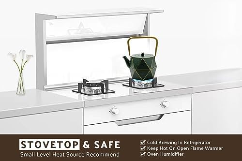 Toptier Cast Iron Teapot, Stovetop Safe Japanese Cast Iron Tea Kettle, Diamond Design Tea Pot with Removable Infuser for Loose Tea, 40 Ounce (1200 ml), Dark Green - Image 6