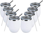 MEWAY 12oz/8 Pack Wine Tumbler Glasses with Lid - Stemless Double Wall Vacuum Stainless Steel Travel Tumbler - Keeping Cold & Hot for Wine,Coffee,Cocktails,Drinks-Family and Gifts (White,Set of 8) by MEWAY