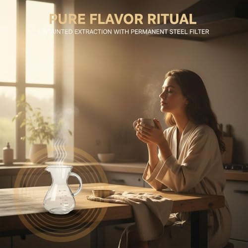 Pour Over Coffee Maker, 600 ml Borosilicate Glass Carafe with Reusable Stainless Steel Mesh Insert, Measurement Markings, Heat-Safe Handle, 3.7 in Mouth, 6.7 in Tall for Home Coffee Brewing - Image 3