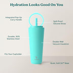REDUCE Halo 32 oz Stainless Steel Vacuum Insulated Tumbler - Spill Proof Travel Mug with Flip Handle Lid - Keeps Drinks Cold for 32 Hrs - Dishwasher Safe - Cupholder Friendly - Ocean Breeze - Image 3