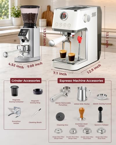 Tuni E2 Gen3 Espresso Machine with G1 Conical Burr Coffee Grinder, Silver - Image 2
