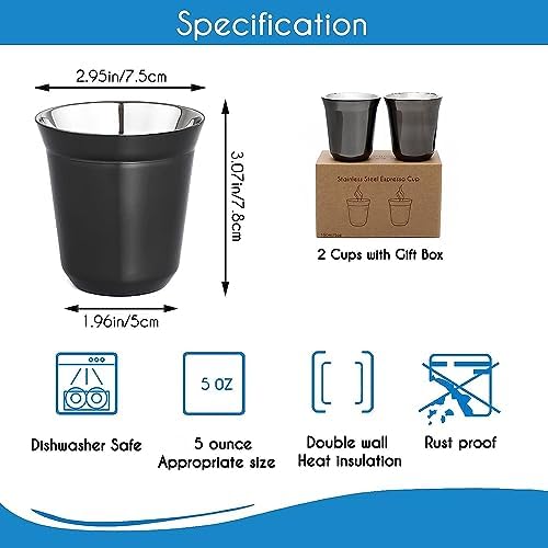 Easyworkz Gage Gooseneck Pour Over Coffee Kettle 20 oz with Thermometer Stainless Steel Hand Drip Coffee Pot, Bundled with Espresso Cup 2pcs Set Double Wall Insulated Metal Demitasse Cups (Black,5 oz) - Image 6