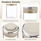 2 Pack Glass Coffee Canisters with One Way Valve, Airtight Vacuum Seal Food Storage Container for Coffee Beans, Tea, Milk Powder, Warm Grey White, Date Tracker, 6.3 x 4.41 x 4.49 in - Image 2