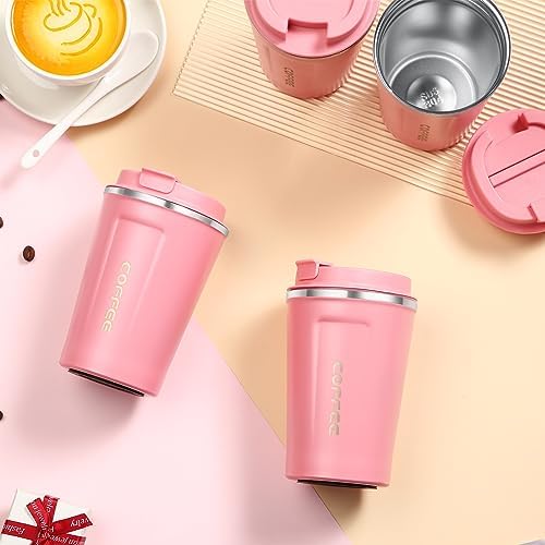Sieral 4 Pcs 13 oz Travel Coffee Mug Insulated Reusable Coffee Cups with Leakproof Lid Stainless Steel Portable Tumbler for Keep Hot or Ice Milk Tea(Pink) - Image 4