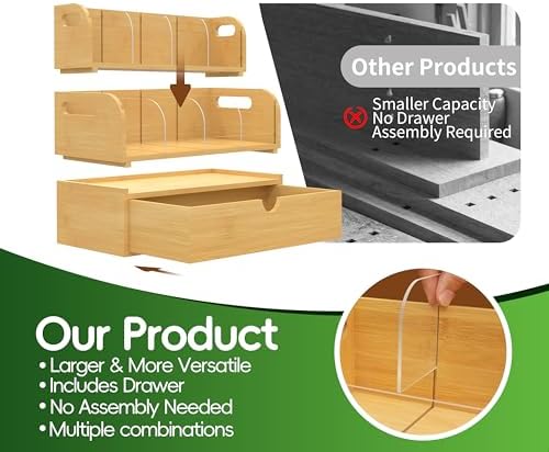 Bamboo Tea Organizer – Stackable Collection (2Tier w/Drawer) - Image 3