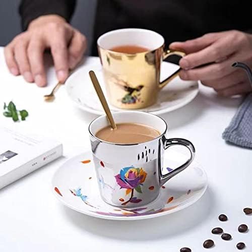 Reflection Cup,Mirror Cup and Saucer,Anamorphic Cup and Saucer,Creativity Tea Cup and Saucer Set,Ceramic Coffee Mug with Saucer and Spoon,for Cappuccino,milks,espresso,tea,coffee,250ml - Image 2