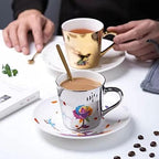 Reflection Cup,Mirror Cup and Saucer,Anamorphic Cup and Saucer,Creativity Tea Cup and Saucer Set,Ceramic Coffee Mug with Saucer and Spoon,for Cappuccino,milks,espresso,tea,coffee,250ml - Image 2