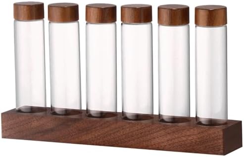 6-Hole Single Dose Coffee Bean Cellars, Walnut Base with Glass Tubes, Storage Containers, Professional Display, 0.6-0.7 Oz Capacity by Unknown