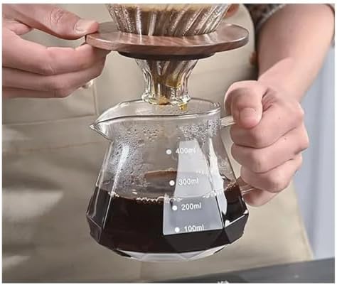 Design Glass Coffee Carafe Glass Coffee Server for Drip Coffee Maker,Coffee Pot with Lid,Pour Over Coffee Filter(600ml with lid) - Image 2