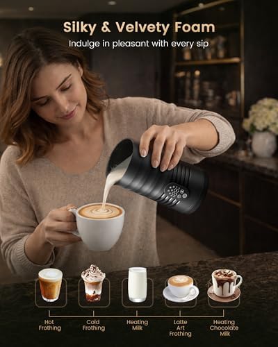Milk Coffee Frother Steamer,Temperature Display, 350lm, Burn-Free Base, Easy To Clean, 96% High Foam Rate,Ultra-Quiet Operation,Electric Cold Foam Maker Machine,Hot Chocolate Frother - Metallic black - Image 3