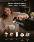 Milk Coffee Frother Steamer,Temperature Display, 350lm, Burn-Free Base, Easy To Clean, 96% High Foam Rate,Ultra-Quiet Operation,Electric Cold Foam Maker Machine,Hot Chocolate Frother - Metallic black - Image 3