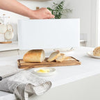 Salter BW13564WEU7 Toronto Bread Bin With Chopping Board – Countertop Storage Box With Wooden Base for Cutting & Serving, Rectangular Bread Holder Container for Kitchen, Easy To Clean, Acacia, White - Image 2