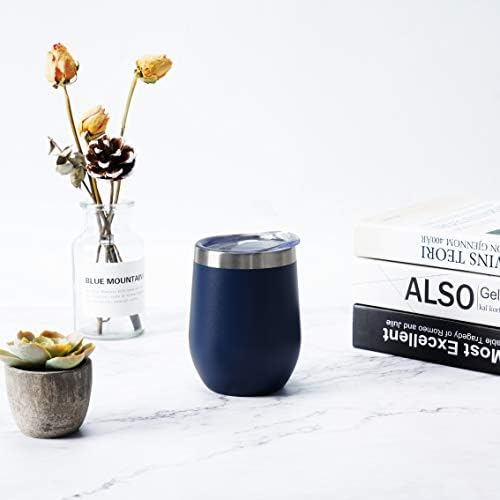 Lifecapido 4 Pack 12Oz Stainless Steel Stemless Wine Glasses, Insulated Wine Tumbler, Stainless Steel Wine Tumbler Cups with Lids and Straws for Coffee, Cocktails, Wine, Champaign, Navy Blue - Image 4