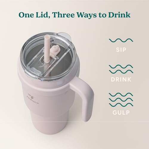 REDUCE Cold1 40 oz Tumbler with Handle - Vacuum Insulated Stainless Steel Water Bottle for Home, Office or Car, Reusable Mug with Straw or Leakproof Flip Lid, Keeps Drinks Cold All Day- Gloss Cotton - Image 5