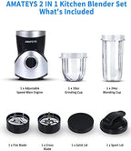 Amateys Personal Blender for Shakes and Smoothies,Professional Kitchenblender with Blending & Grinding Blades, Portable Coffee Grinder with 24/10 OZ Travel Bottles, Adjustable Speeds Juice Blender - Image 3