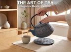 40 Oz Blue Maple Leaf Cast Iron Teapot, Enamel Interior, Infuser & Trivet - Image 2