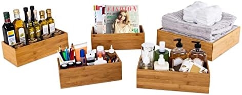 Seville Classics Bamboo Wood Storage Bins Organizer Boxes for Kitchen Counter, Pantry, Closet, Office Bedroom, Makeup, Bathroom, Nursery, K Cup, 5 Piece 3-Size (1 XL, 2L, 2M) Shelf Bin Set, Bamboo by Unknown