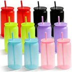 16oz Acrylic Tumblers Cups with Lids and Straws, 12 Pack Plastic Mason Jars Iced Coffee Drinking Glasses for Park Picnic, Poolside, Party Giveaways, Jelly Color by Paoren