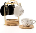 LUKA Ceramic Demitasse Espresso Cups Set with Saucers and Metal Stand, 8 oz Porcelain Stackable Cappuccino Cups Teacup For Tea, Espresso, Latte, Coffee, Cafe Mocha, Set of 4, White & Black by LUKA