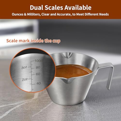 Espresso Cups & Rechargeable Mini Coffee Scale with Timer,3.4OZ/100ML Sliver Stainless Steel Espresso Shots Cup with Handle & 2kg/0.1g Black Coffee Scales - Image 5