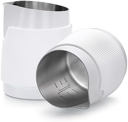 Normcore Handleless Milk Pitcher with Round Spout - Espresso Steaming Pitcher - 18/8 Stainless Steel Milk Frothing Jug - Premium Barista Tools - Non-stick coating White - 15.2 oz (450 ml) by NORMCORECOFFEETOOLS