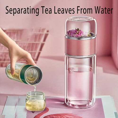 3-in-1 Smart Tea Infuser Bottle, Double Wall Glass Tea Cup with Removable Strainer, Leak-Proof Portable Loose Leaf Tea Maker, Separation Design for Office, Travel & Home (Golden, 420ML) - Image 4