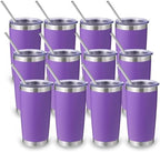 Volhoply 20oz Stainless Steel Tumbler with Lid and Straw Bulk 12 Pack,Double Wall Insulated Travel Iced Coffee Mug Fits Cup Holder,Powder Coated Cups for Hot/Cold Drinks,Christmas Gifts（Purple,12 Set） by LiveFully%EF%BC%8CDrinkFreely%E2%80%94KeepGoingwithVolhoply%EF%BC%81