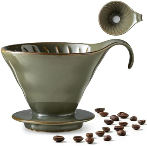 Gomakren Fruit Basket for Kitchen, Berry Washing Bowl, Ceramic Berry Basket Set of 2 & Pour Over Coffee Maker Ceramic Coffee Dripper by Gomakren