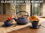 Midnight Blue Koi Cast Iron Tea Set, 2 Cups, 2 Saucers, Infuser & Trivet - Image 2