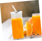 3 Piece Glass Drinking Cups with Lids and Straws 350ml Set - Image 5