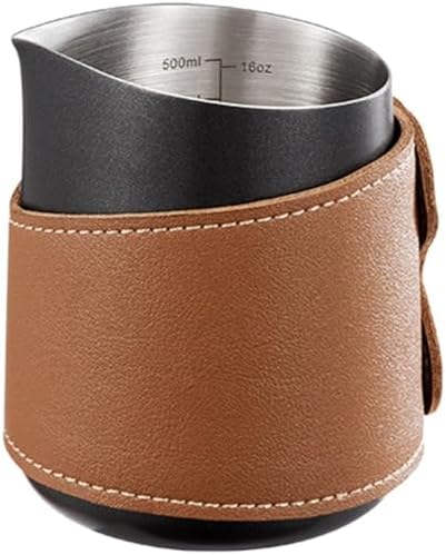 Handleless Milk Frothing Cup Slanted Mouth Latte Cup Milk Frothing Pitcher Stainless Steel Milk Frother Jug with Leather Case by Unknown
