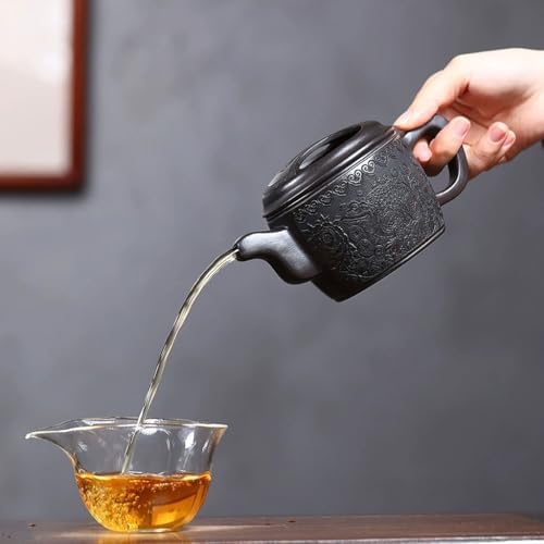 Tea Kettle Retro Hand-engraved Black Clay Ceramic Teapot Chinese Tea Ceremony Tea Set Ceramic Tea Infuser - Image 5